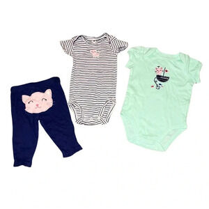 Carter’s and Jumping Beans Baby Girl Cat Bundle –  100% Cotton– 3-Piece Set